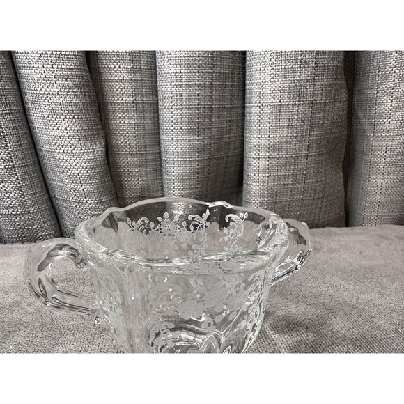 VTG Fostoria Meadow Etched Clear Glass Creamer Sugar Tray - Picture 5 of 13